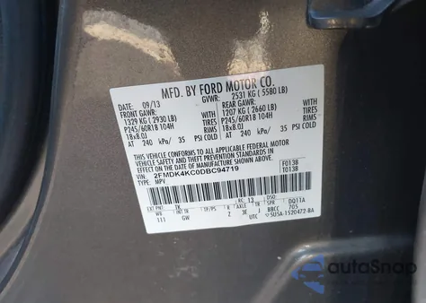 2013 Ford Edge Limited from USA, damaged, VIN 2FMDK4KC0DBC94719